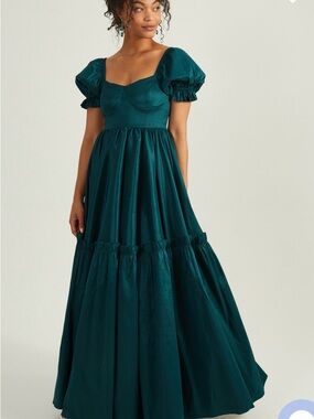 Altar'd State Deep Teal Puff-Sleeve Maxi Dress